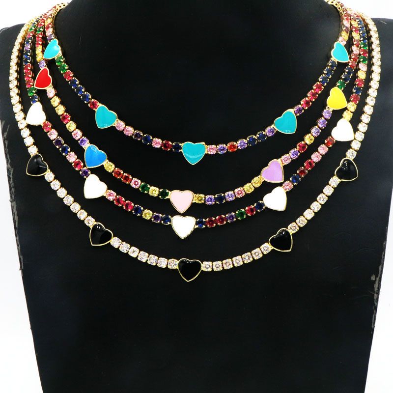 Moda Forma De Corazón Cobre Embutido Circón Collar 1 Pieza