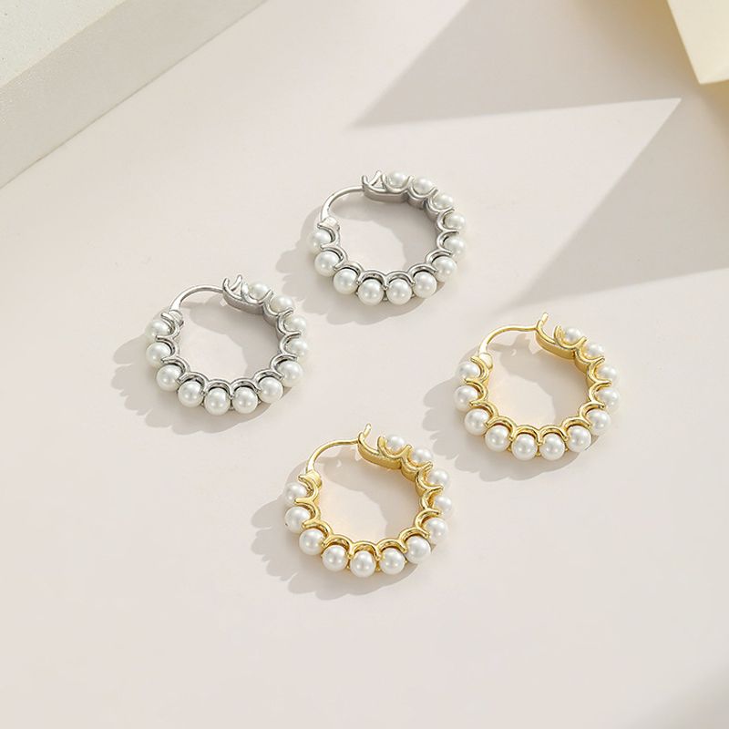 Mode U-form Kupfer Inlay Künstliche Perlen Reif Ohrringe 1 Paar