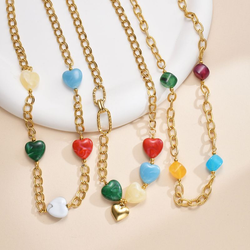 Fashion Heart Shape Stainless Steel Plating Natural Stone Necklace