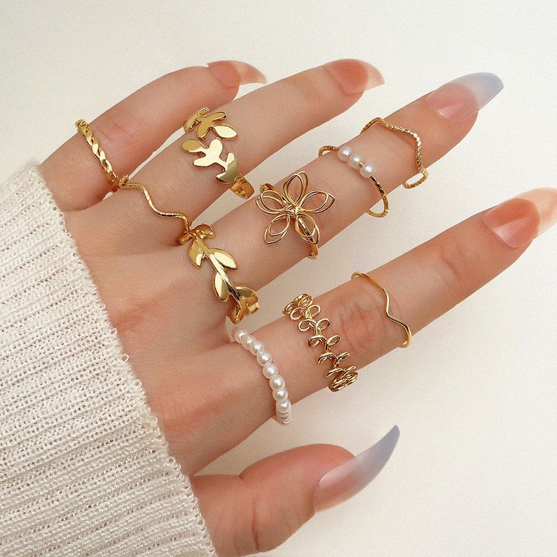 Sweet Leaf Star Flower Imitation Pearl Alloy Women's Rings 1 Set