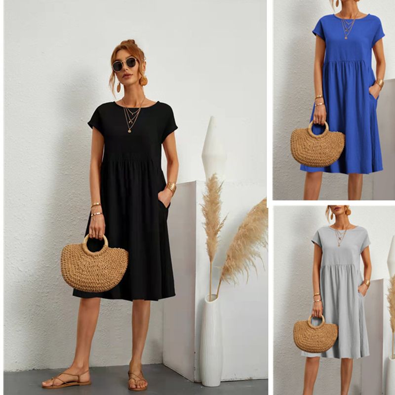 Women's A-line Skirt Casual Round Neck Sleeveless Solid Color Midi Dress Daily