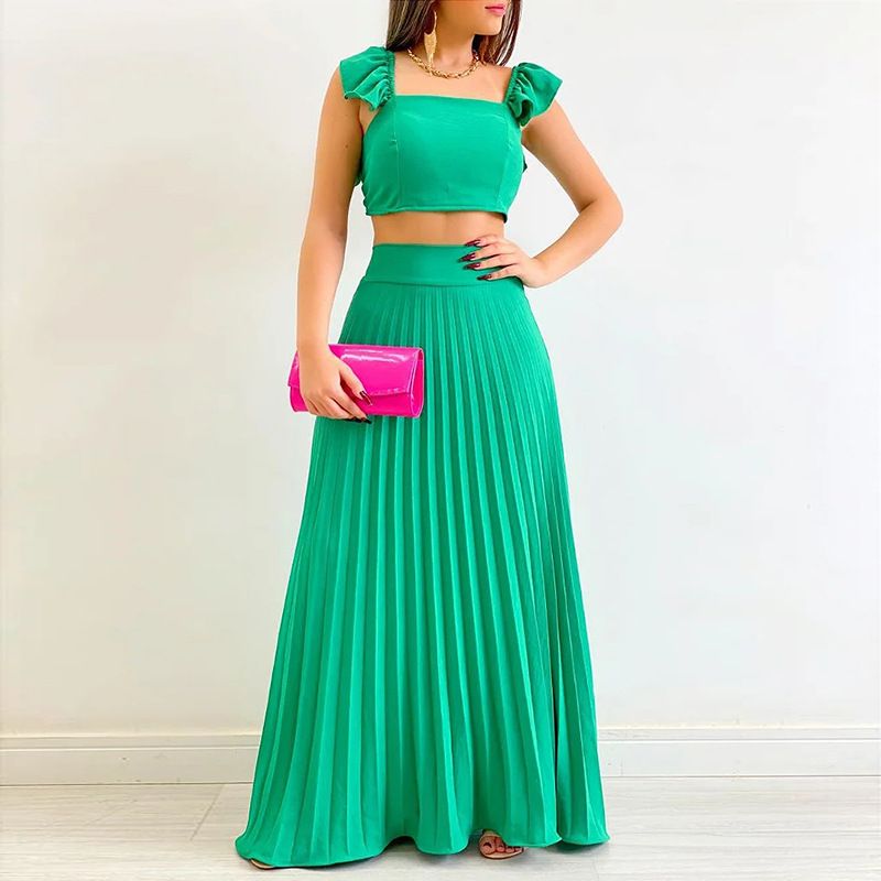 Women's Romantic Solid Color Polyester Pleated Skirt Sets