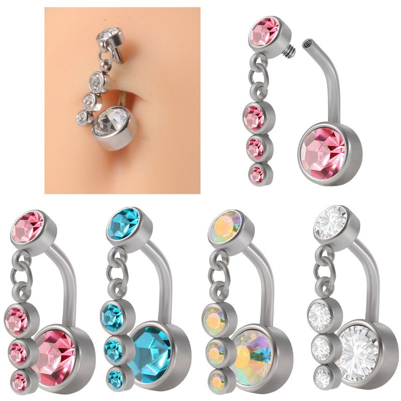 Simple Style Starry Sky Water Droplets Stainless Steel Plating Rhinestones Belly Ring 1 Piece