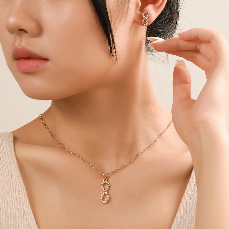 1 Piece 1 Pair Simple Style Heart Shape Alloy Inlay Rhinestones Women's Earrings Necklace