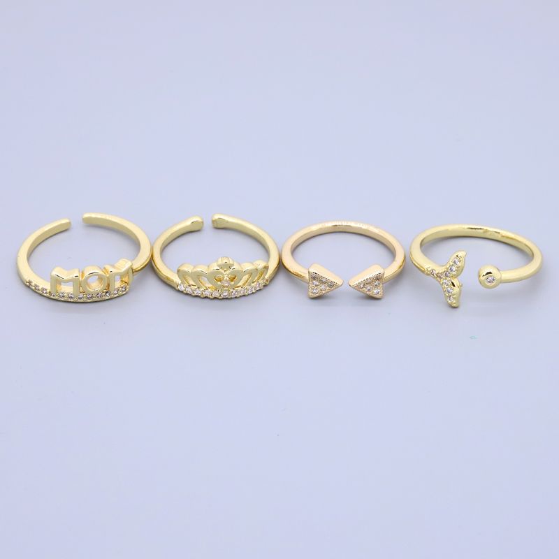 Elegant Triangle Crown Fish Tail Copper Plating Zircon Open Ring