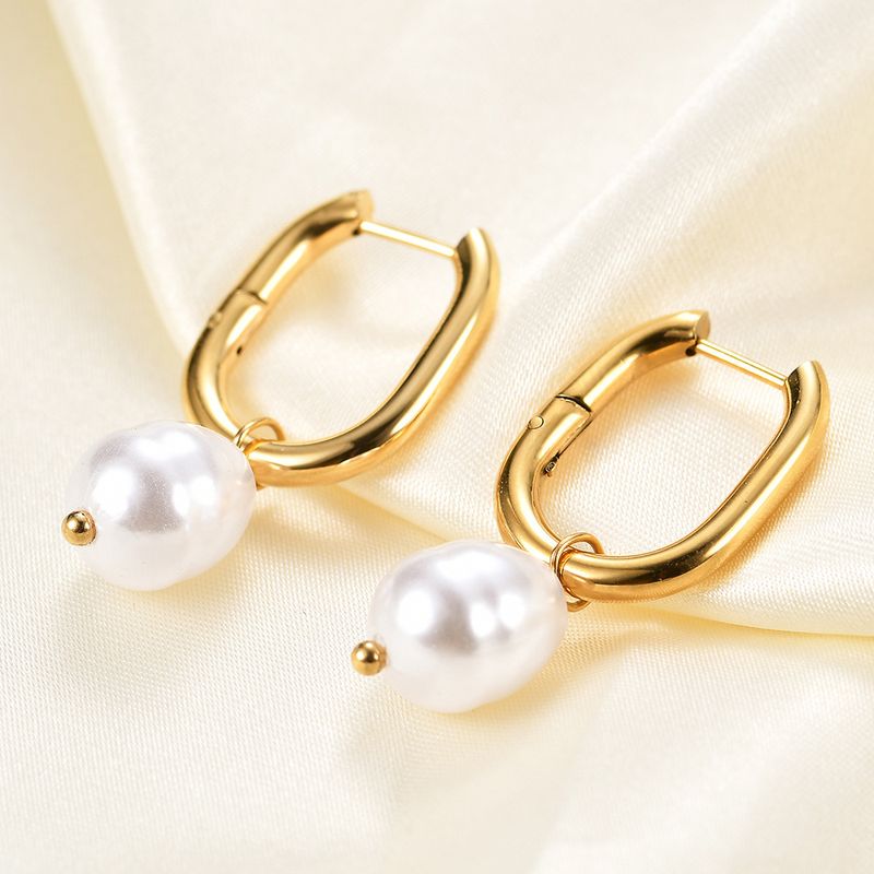 1 Pair Fashion Solid Color Plating Stainless Steel Gold Plated Hoop Earrings