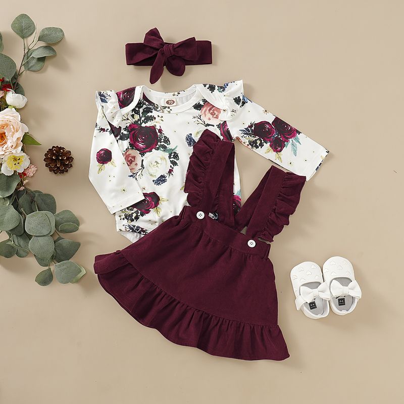 Fashion Flower Bow Knot Button Girls Clothing Sets