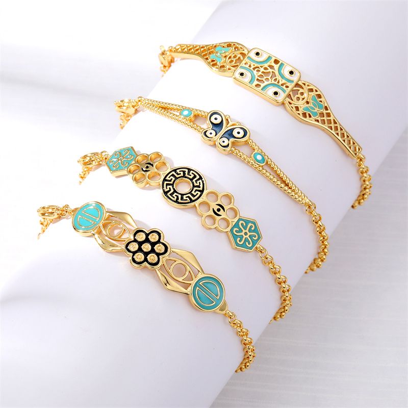 Fashion Devil's Eye Flower Butterfly Copper Enamel Bracelets