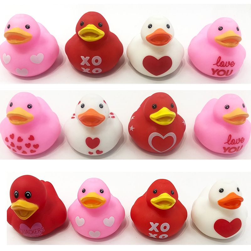 Cute Cartoon Heart Pattern Valentine's Day Small Yellow Duck Vinyl Water Toys