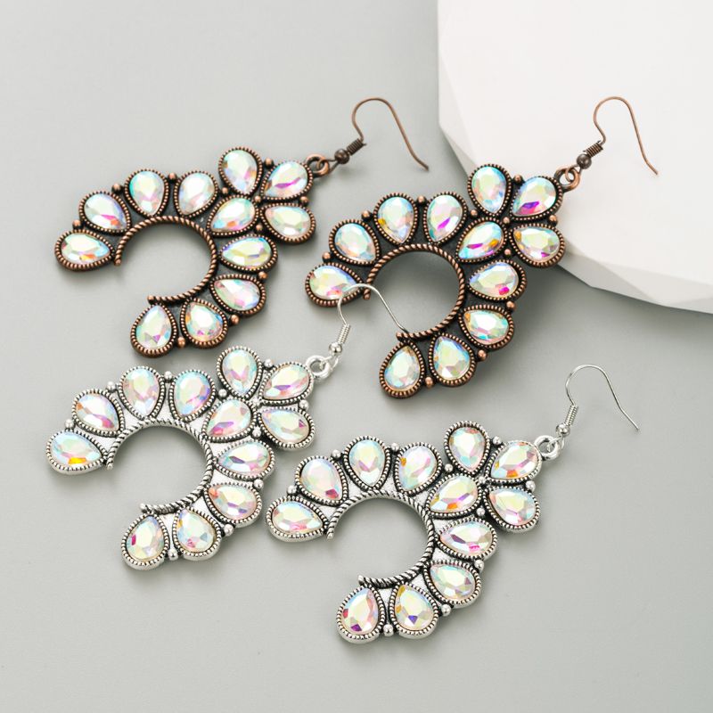 1 Pair Vintage Style Water Droplets Alloy Plating Inlay Glass Women's Drop Earrings