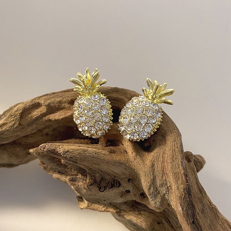 1 Pair Cute Pineapple Alloy Inlay Zircon Women's Ear Studs