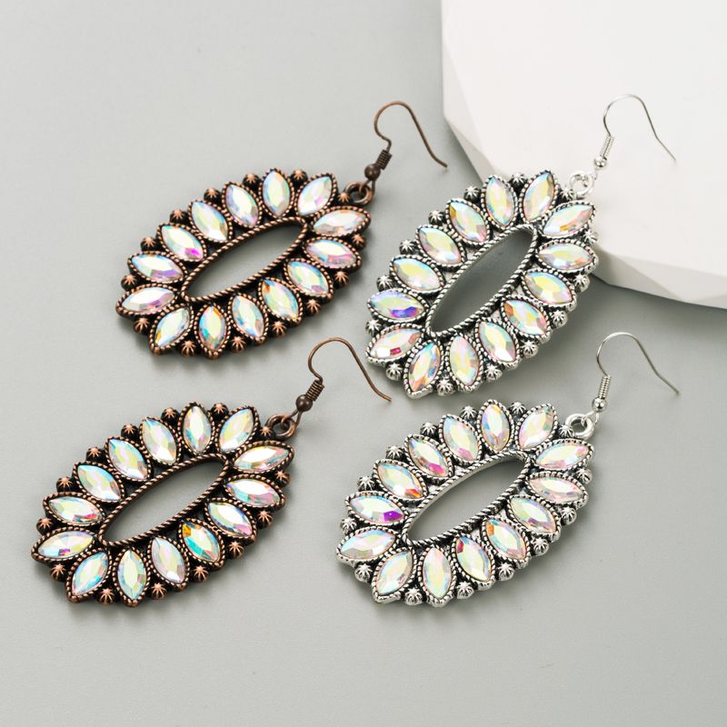 1 Pair Elegant Oval Plating Inlay Alloy Glass Drill Silver Plated Ear Hook