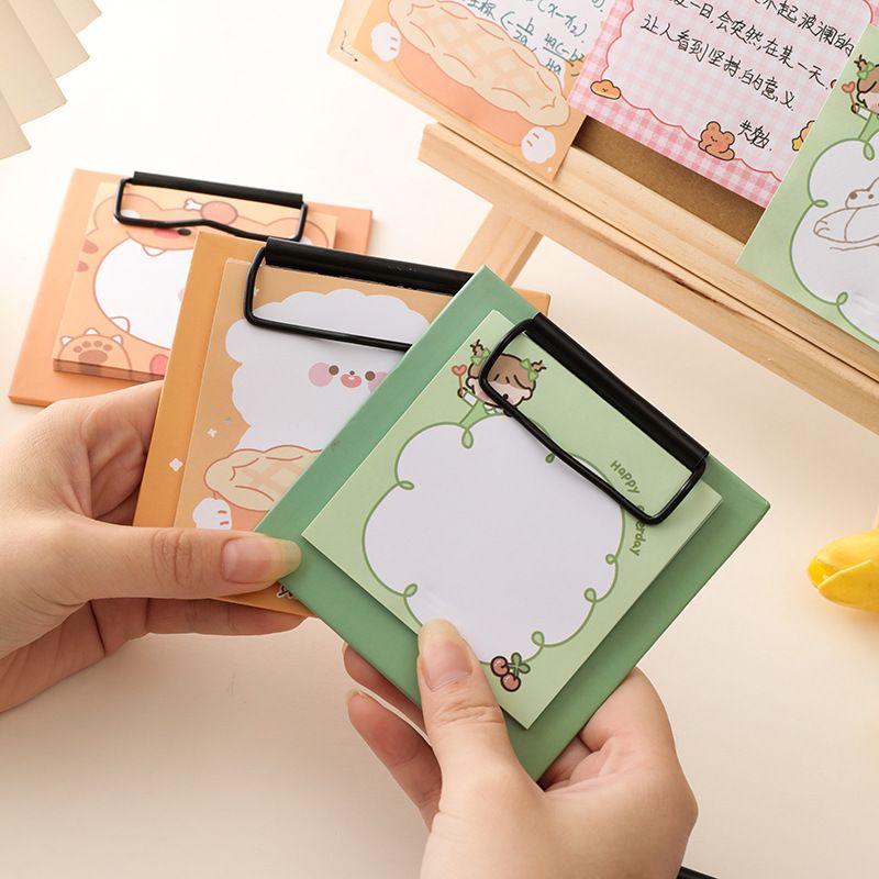 Cute Mini Small Board Clip Sticky Note Set Student Notepad Non-adhesive Small Fresh Notebook Notepad