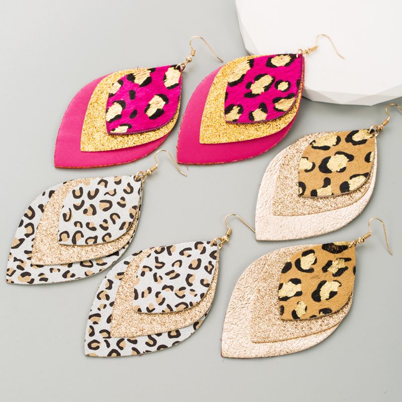 1 Pair Elegant Leaf Leopard Plating Inlay Pu Leather Alloy None Gold Plated Ear Hook
