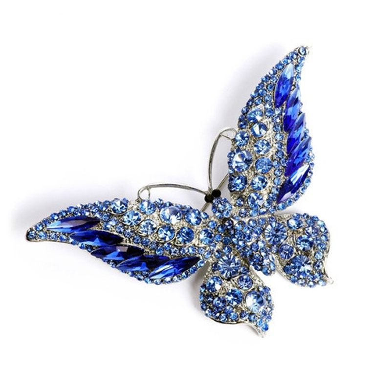 Rétro Papillon Alliage Incruster Diamant Artificiel Cristal Femmes Broches