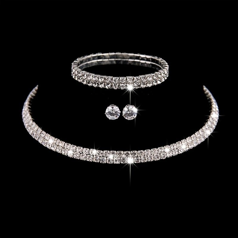 Lujoso Geométrico Aleación Enchapado Diamantes De Imitación Plateado Mujeres Pulsera Aretes Collar