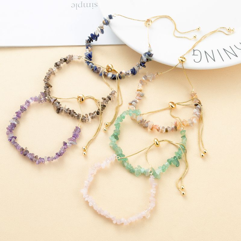 Ethnic Style Geometric Stainless Steel Natural Stone Beaded 14k Gold Plated Drawstring Bracelets