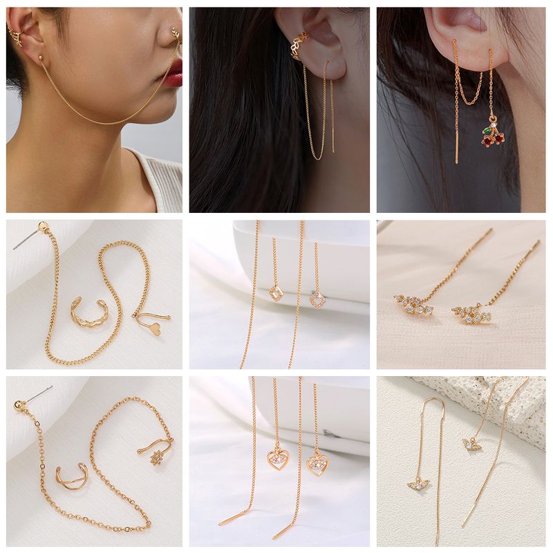 Fashion Leaf Copper Inlay Zircon Ear Line 1 Pair