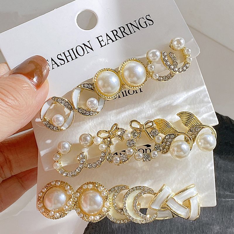 3 Paires Mode Géométrique Alliage Placage Perles Artificielles Strass Femmes Des Boucles D'oreilles