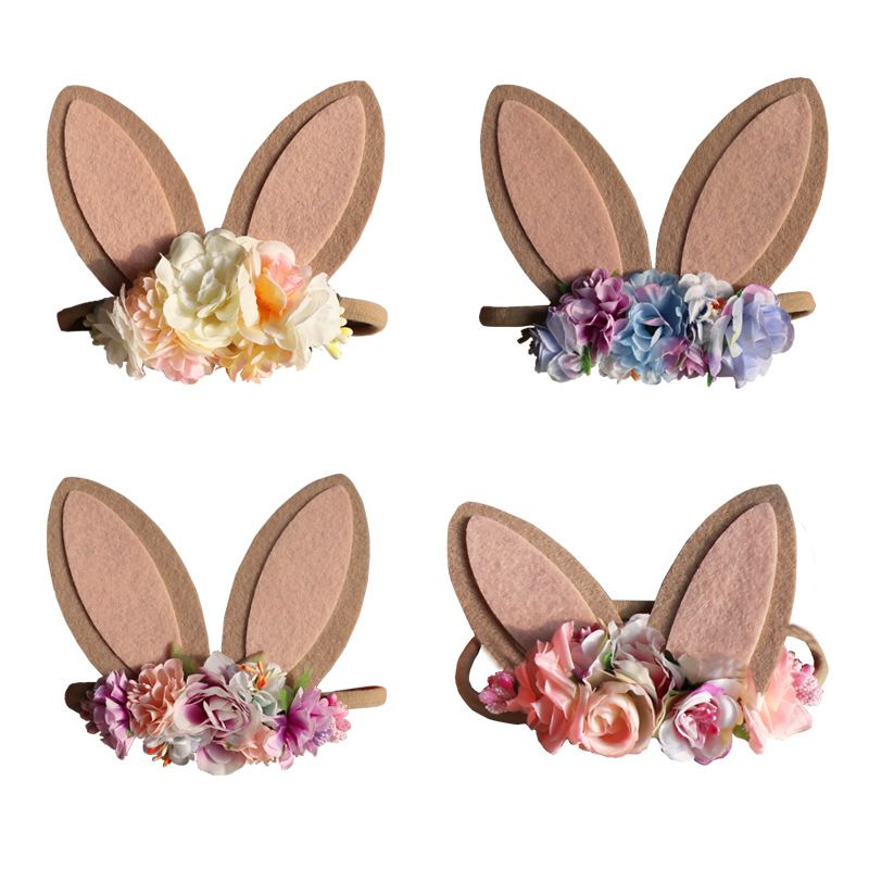 Fashion Bunny Ears Flower Cloth Hair Band 1 Piece