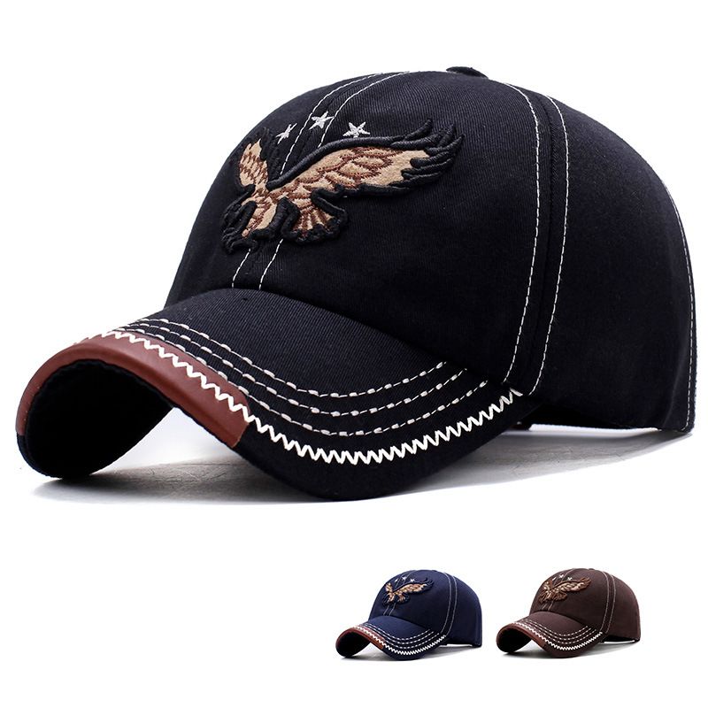 Men's Basic Simple Style Eagle Embroidery Curved Eaves Baseball Cap