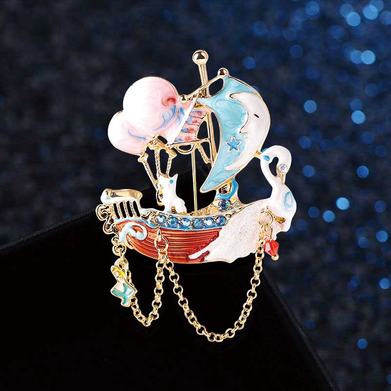 Moda Barco Aleación Esmalte Embutido Diamantes De Imitación Mujeres Broches