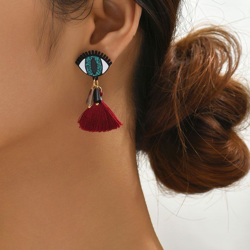 1 Pair Simple Style Devil's Eye Alloy Tassel Women's Drop Earrings