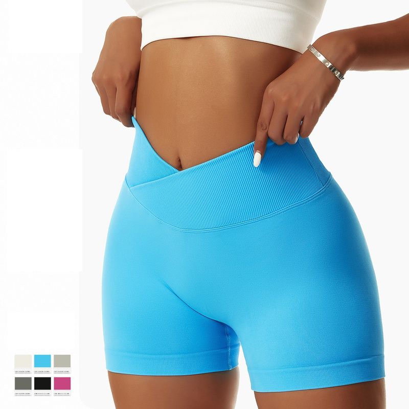 Sports Solid Color Cotton Blend Active Bottoms Shorts