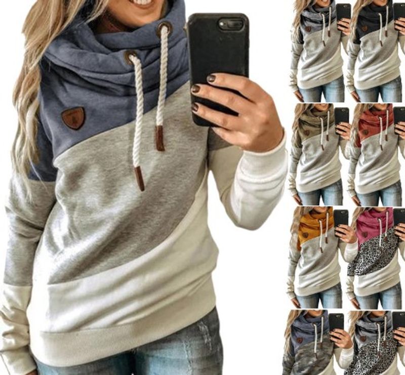 Mujeres Sudadera Manga Larga Sudaderas Con Capucha Y Sudaderas Labor De Retazos Casual Bloque De Color