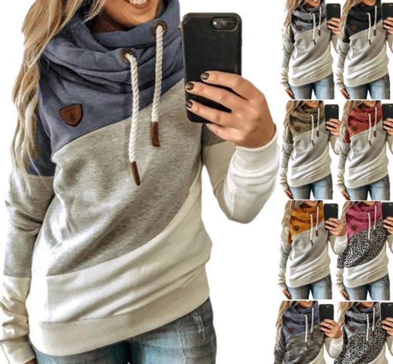 Women's Hoodie Long Sleeve Hoodies & Sweatshirts Patchwork Casual Color Block