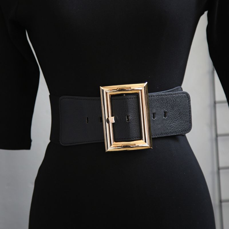Moda Color Sólido Cuero Sintético Botón Metálico Mujeres Cinturones De Cuero 1 Pieza