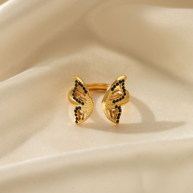 Moda Mariposa Acero Inoxidable Enchapado Diamantes De Imitación Anillo Abierto 1 Pieza