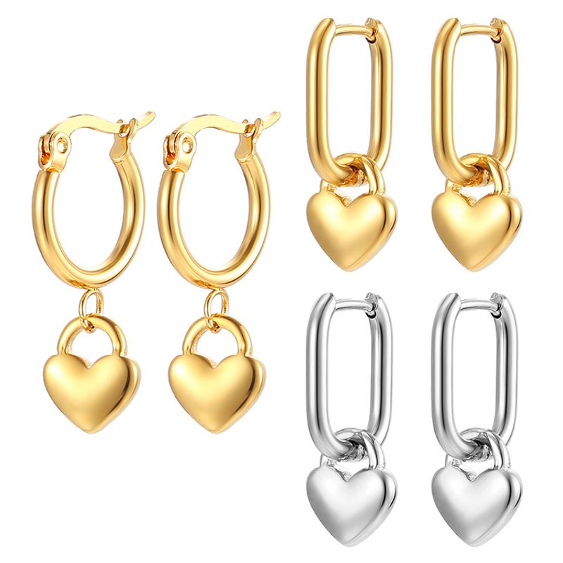 Fashion Heart Shape Stainless Steel Plating Drop Earrings 1 Pair