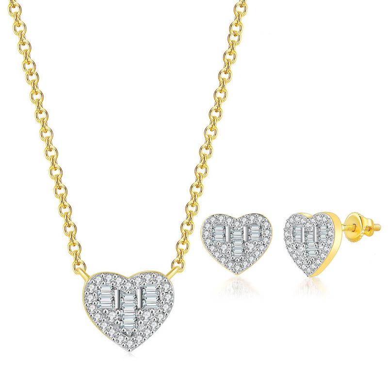 1 Piece 1 Pair Fashion Water Droplets Heart Shape Alloy Plating Rhinestones Zircon Women's Earrings Necklace