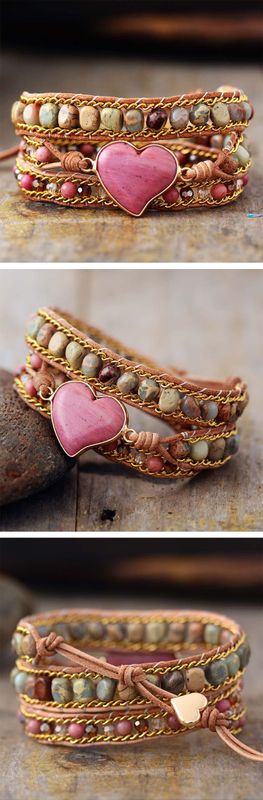 Ethnic Style Heart Shape Pu Leather Natural Stone Layered Women's Bracelets 1 Piece