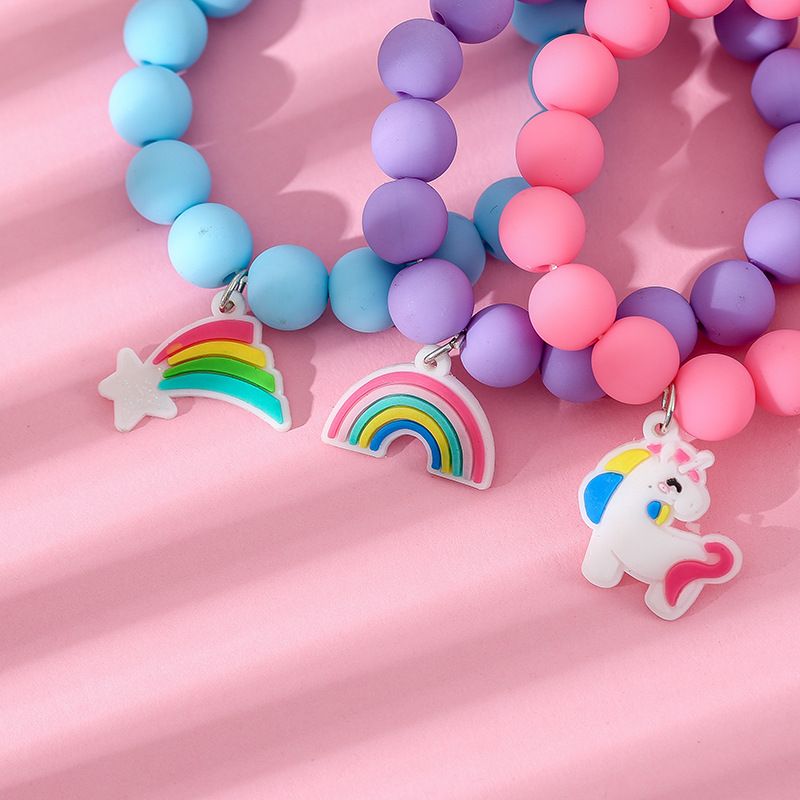 Cute Rainbow Unicorn Arylic Stoving Varnish Kid's Bracelets 3 Piece Set
