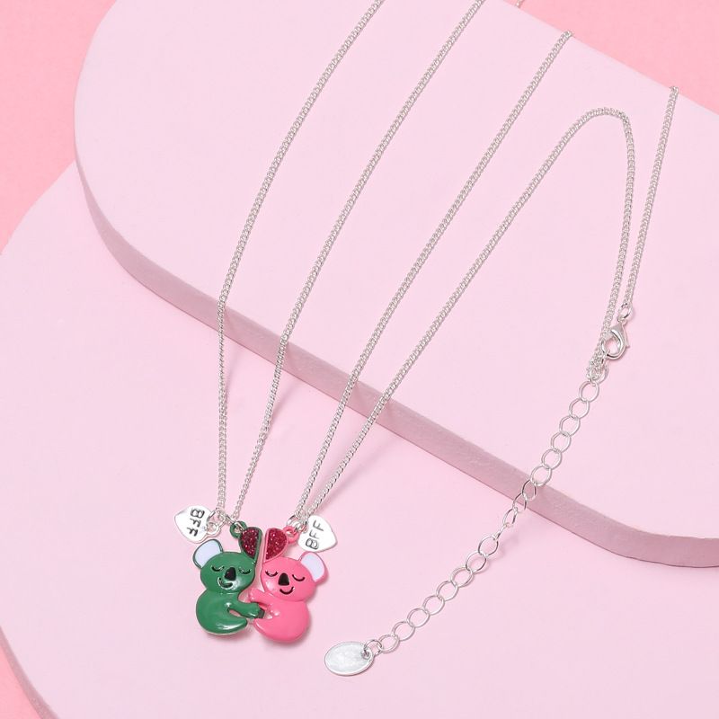 Sweet Letter Koala Alloy Enamel Girl's Necklace 2 Piece Set