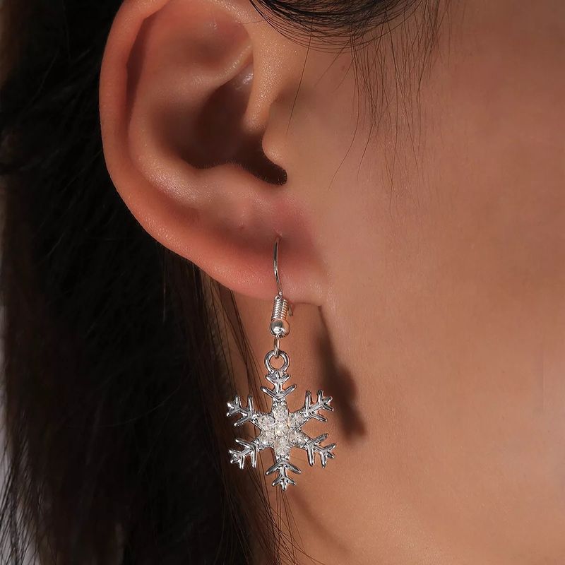 Fashion Snowflake Alloy Plating Rhinestones Christmas Women's Earrings 1 Pair