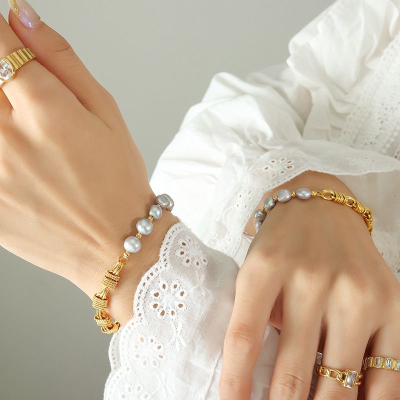 Mode Géométrique Laiton Placage Perle Bracelets