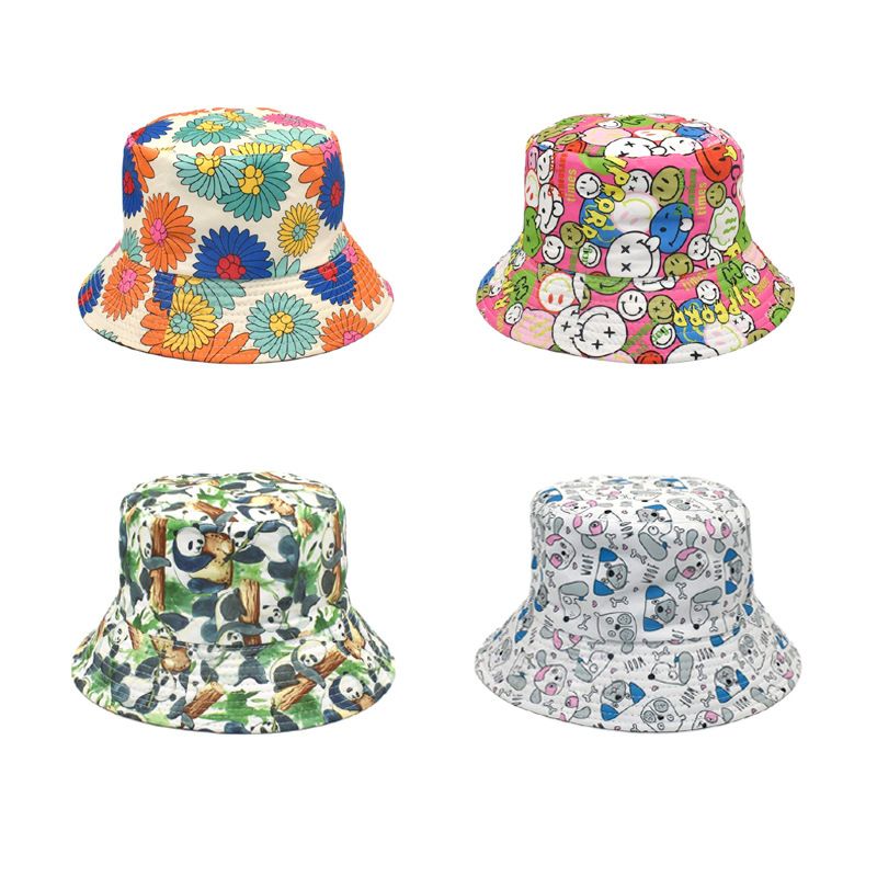 Frau Mode Blume Drucken Breite Traufen Bucket Hat