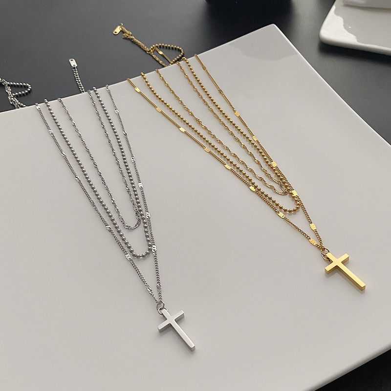Fashion Cross Titanium Steel Metal Chain Necklace 1 Piece
