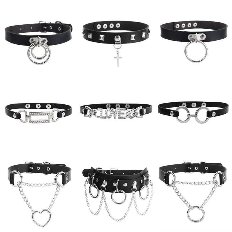 1 Piece Punk Cross Round Heart Shape Pu Leather Alloy Women's Choker