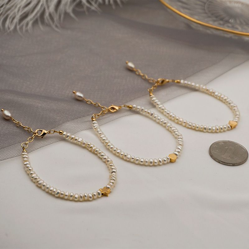 Fashion Star Heart Shape Pearl Copper Beaded Bracelets 1 Piece