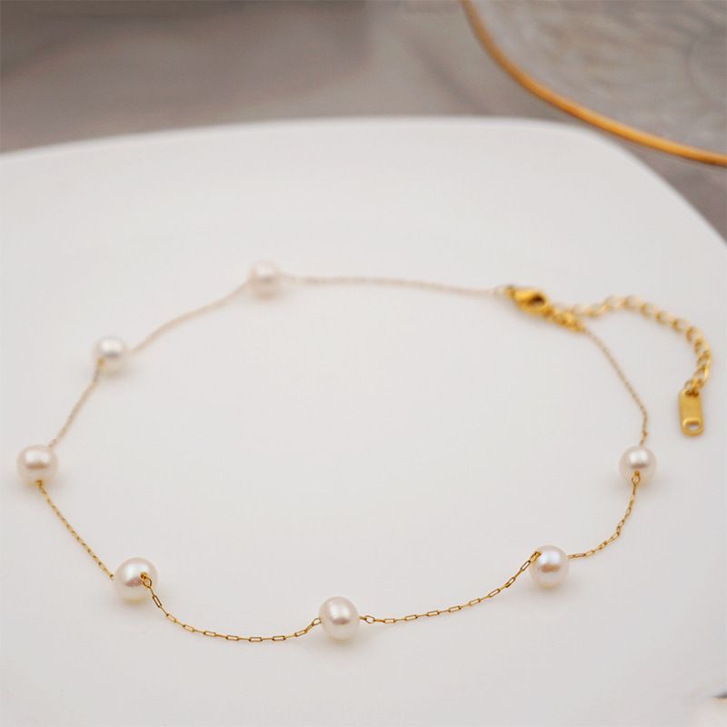 Simple Style Round Pearl Titanium Steel Necklace 1 Piece