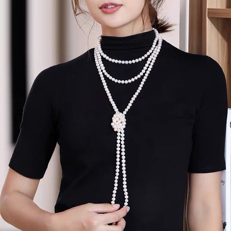 Fashion Geometric Imitation Pearl Beaded Women's Sweater Chain