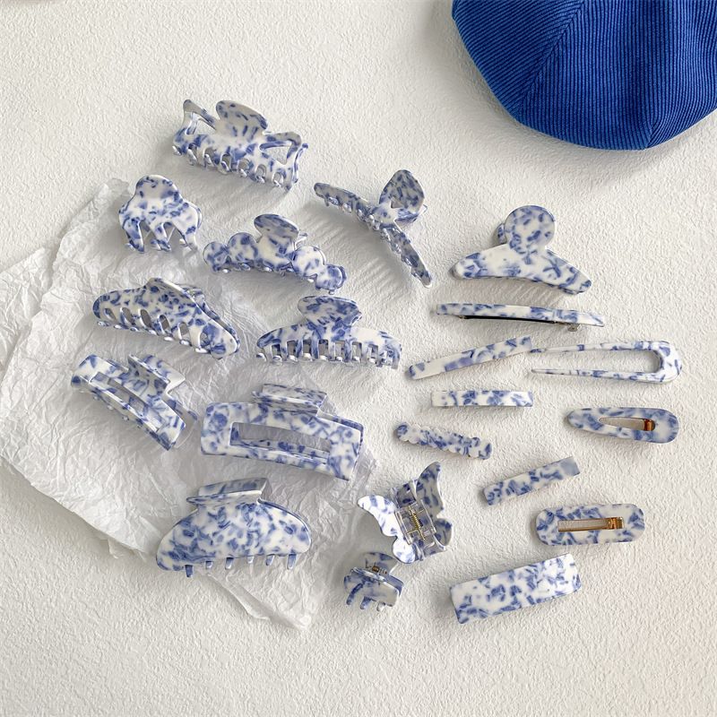 Ethnic Style Blue And White Porcelain Acetic Acid Sheets Stoving Varnish Hair Clip Hair Claws 1 Piece