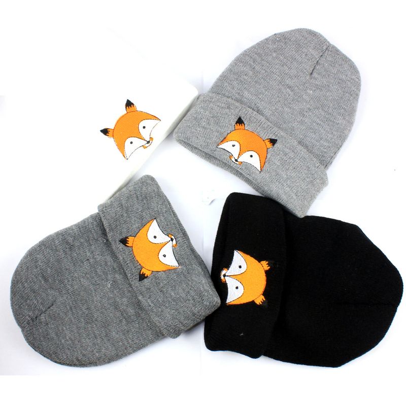 Children Unisex Cute Fox Embroidery Wool Cap