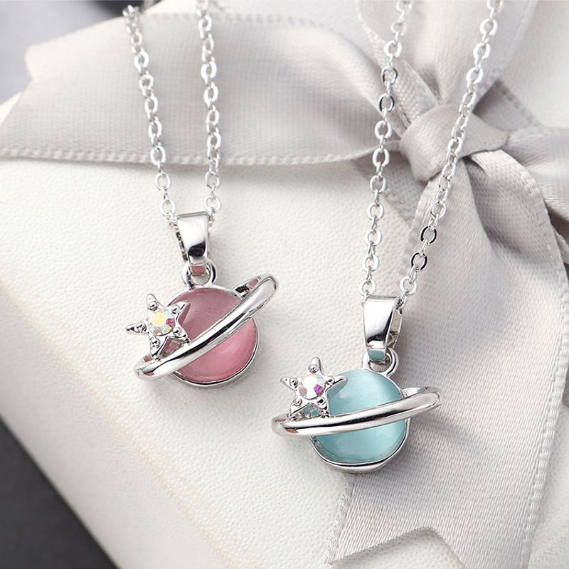 1 Piece Fashion Star Planet Alloy Polishing Plating Inlay Rhinestones Opal White Gold Plated Women's Pendant Necklace