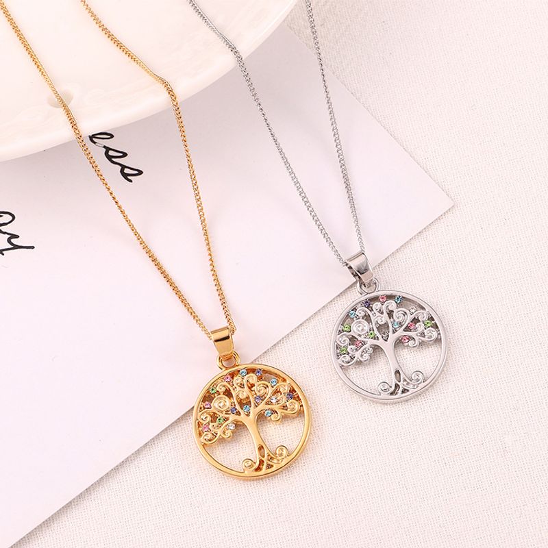 1 Piece Fashion Tree Alloy Polishing Hollow Out Inlay Crystal Women's Pendant Necklace
