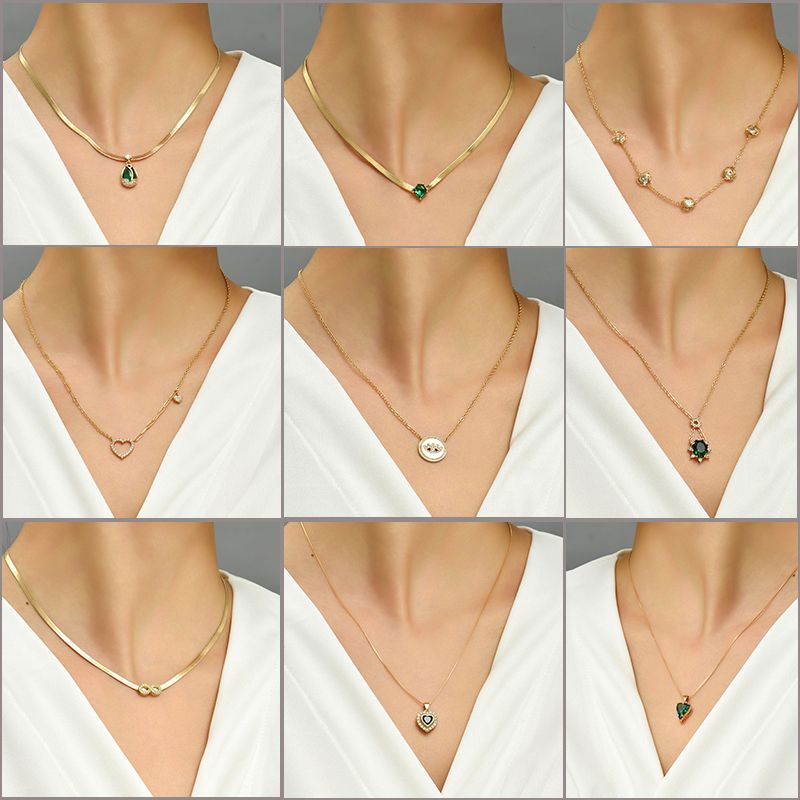 Fashion Water Droplets Flower Copper Inlay Resin Zircon Pendant Necklace 1 Piece